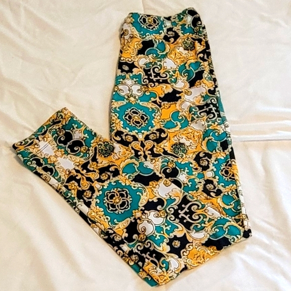 Serena Williams Signature Series Stylish Gold Teal Navy White Design Leggings. S - Picture 2 of 5